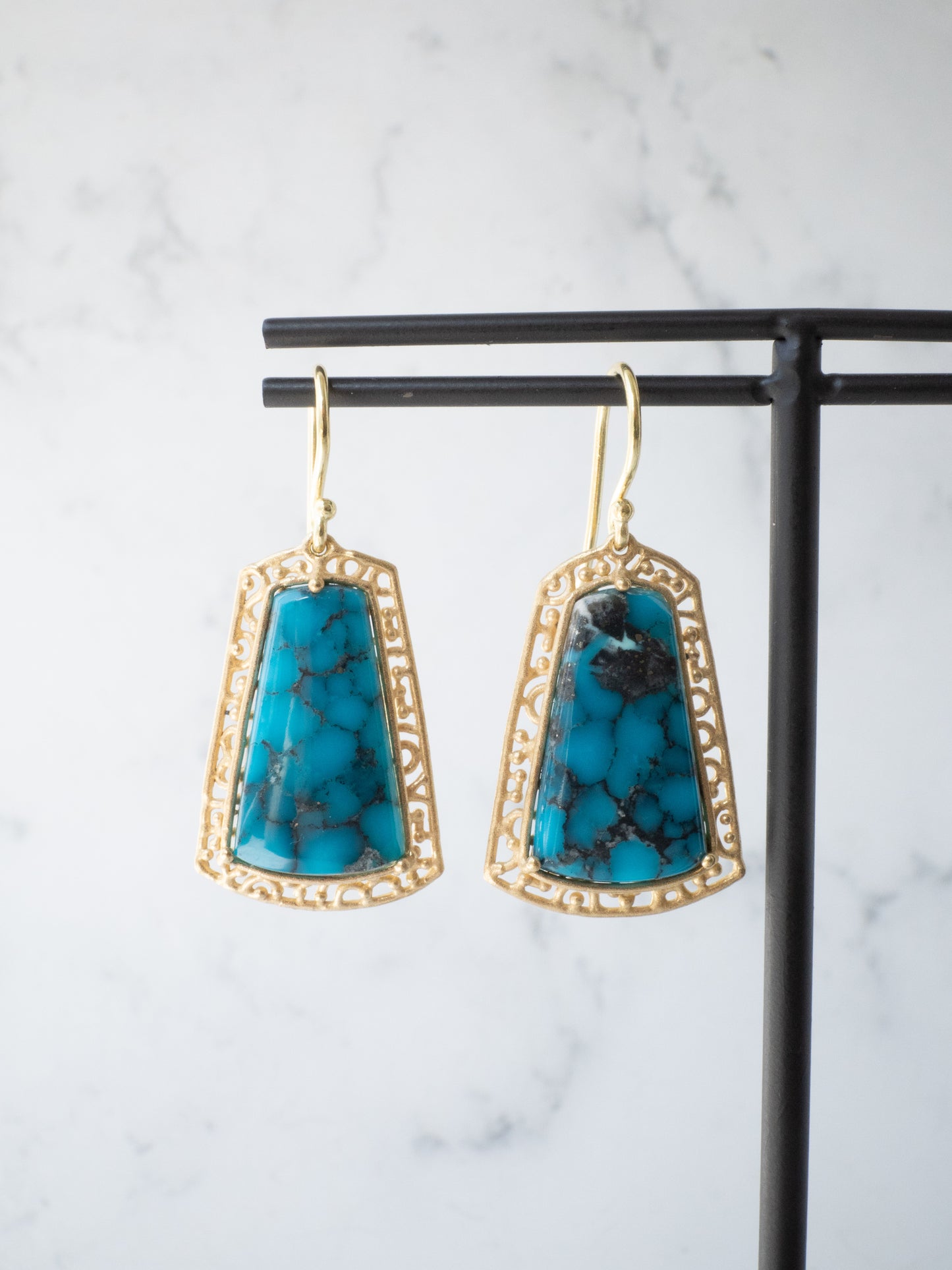 キングマンターコイズのピアス / K18YG