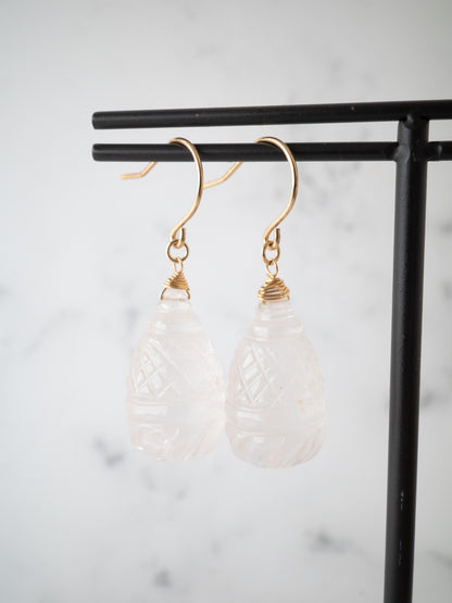 カービングローズクォーツのフックピアス - 2　