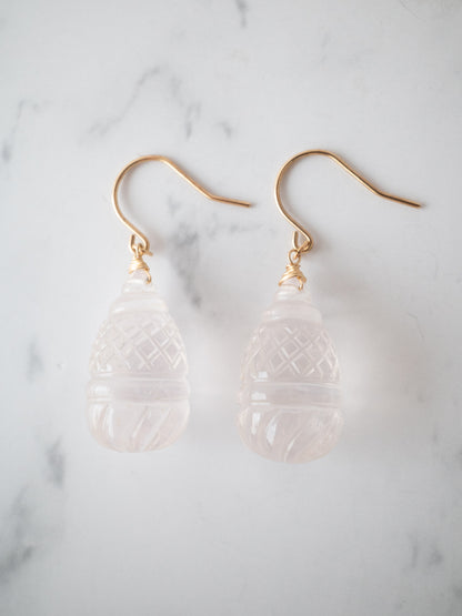 カービングローズクォーツのフックピアス - 2　