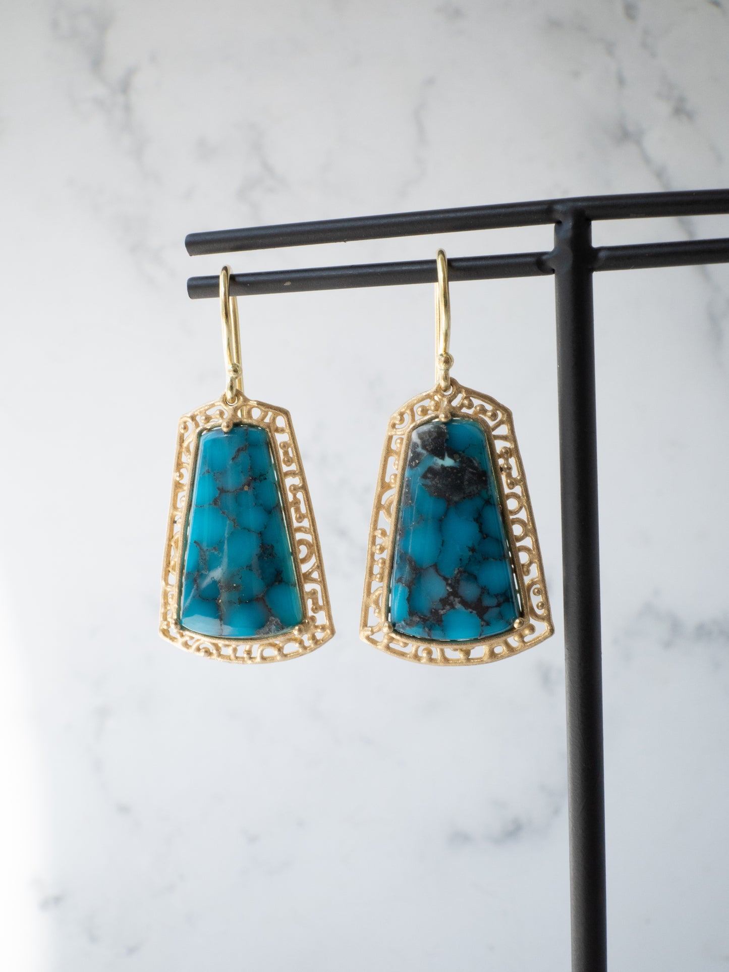 キングマンターコイズのピアス / K18YG