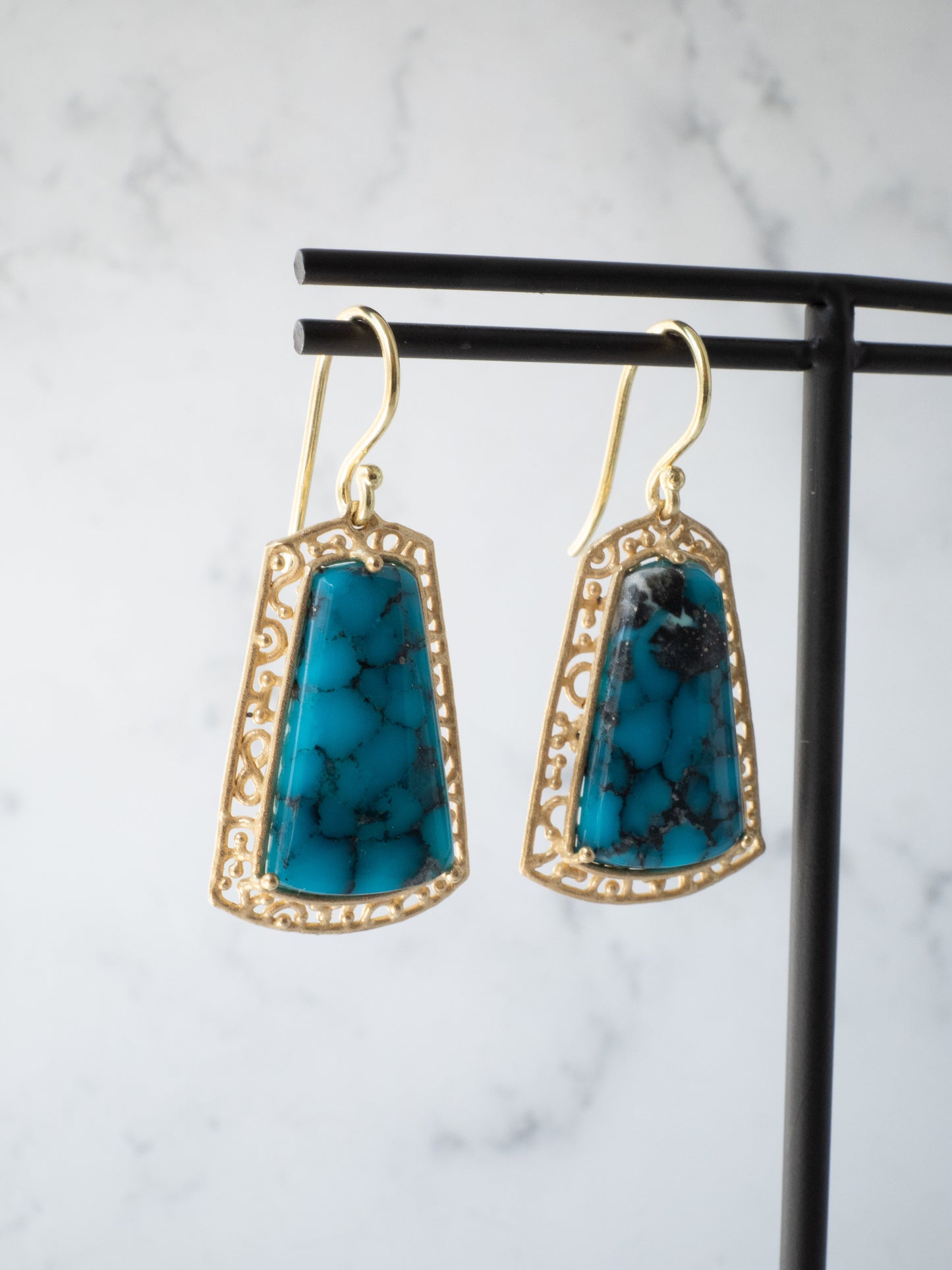 キングマンターコイズのピアス / K18YG