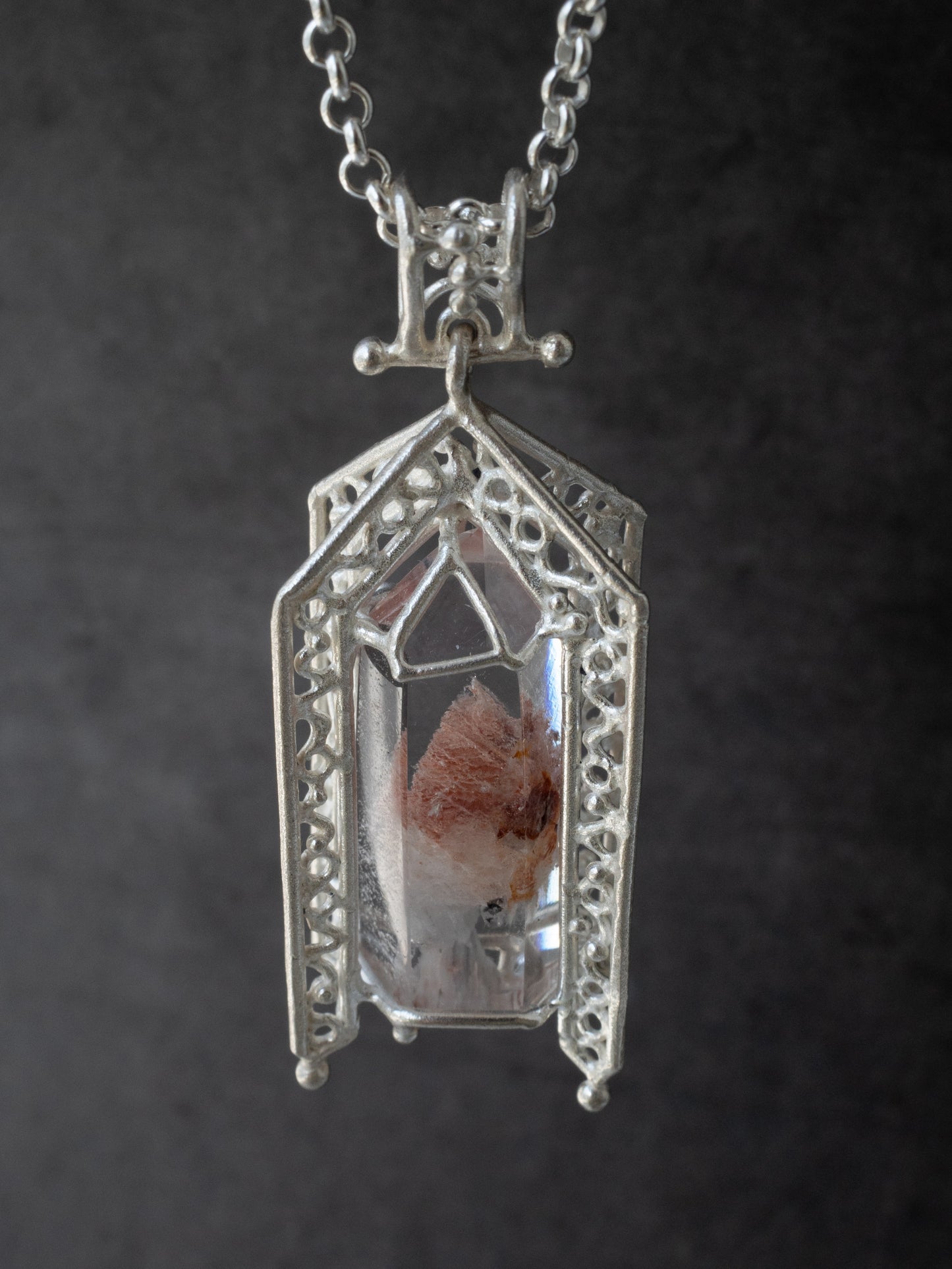 ファントムクォーツのシルバーペンダント・ピンク