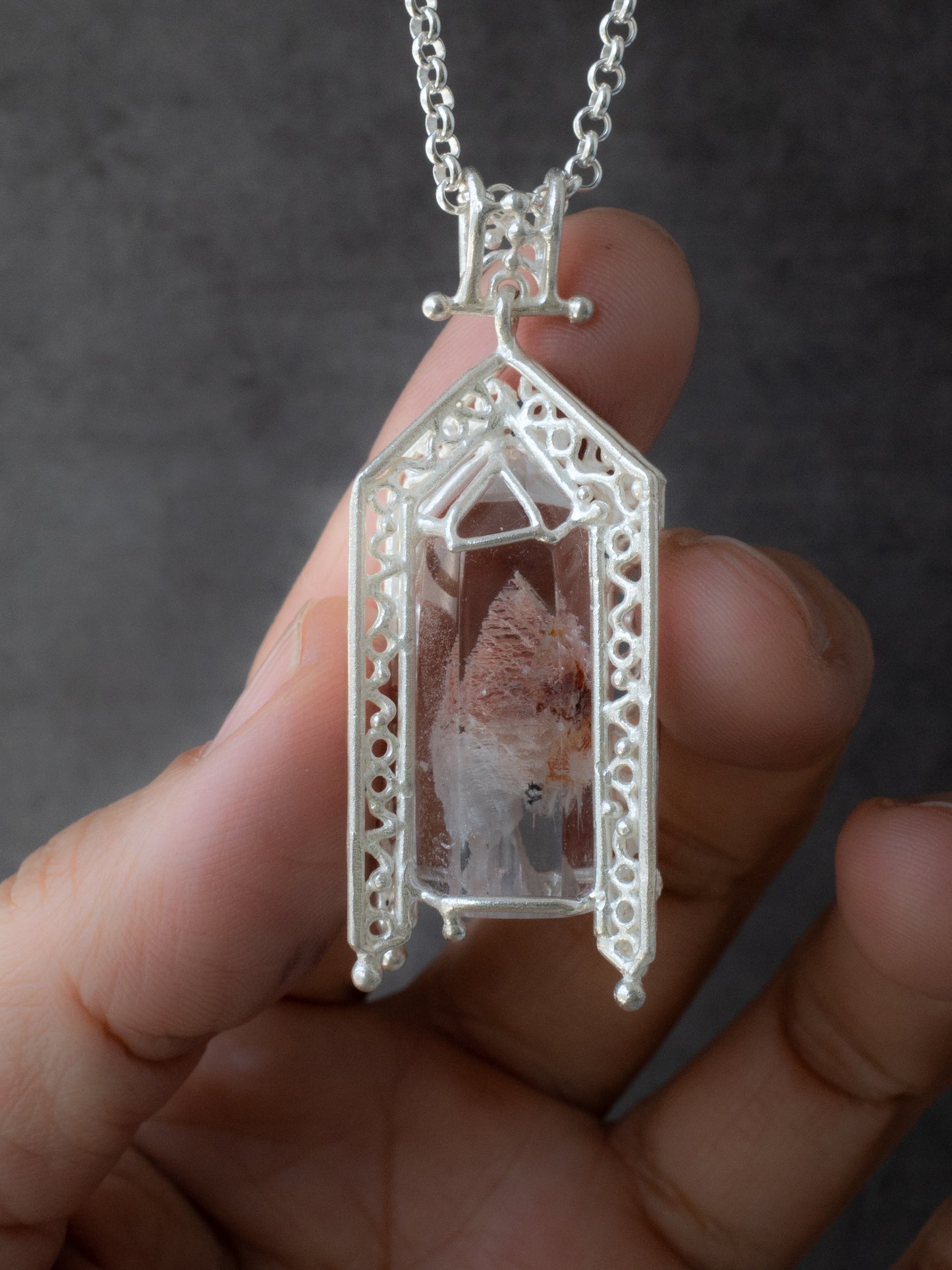ファントムクォーツのシルバーペンダント・ピンク