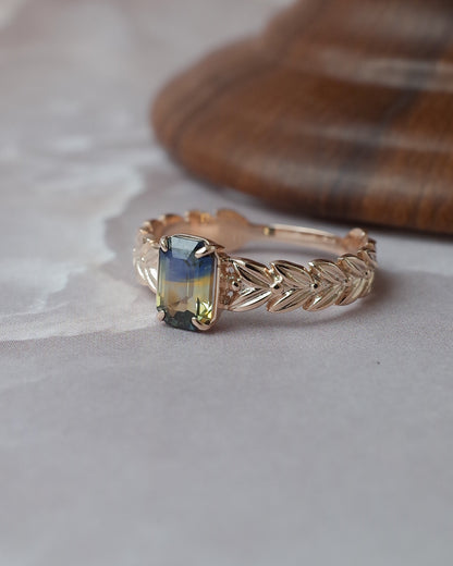 バイカラーサファイアの月桂樹リング