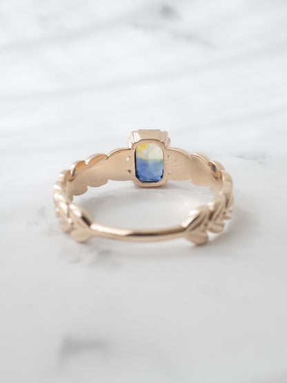 バイカラーサファイアの月桂樹リング