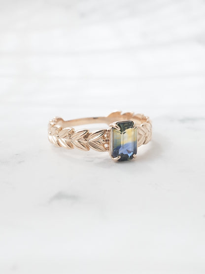 バイカラーサファイアの月桂樹リング