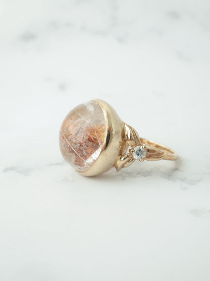 カルサイトインクォーツの三つ葉リング