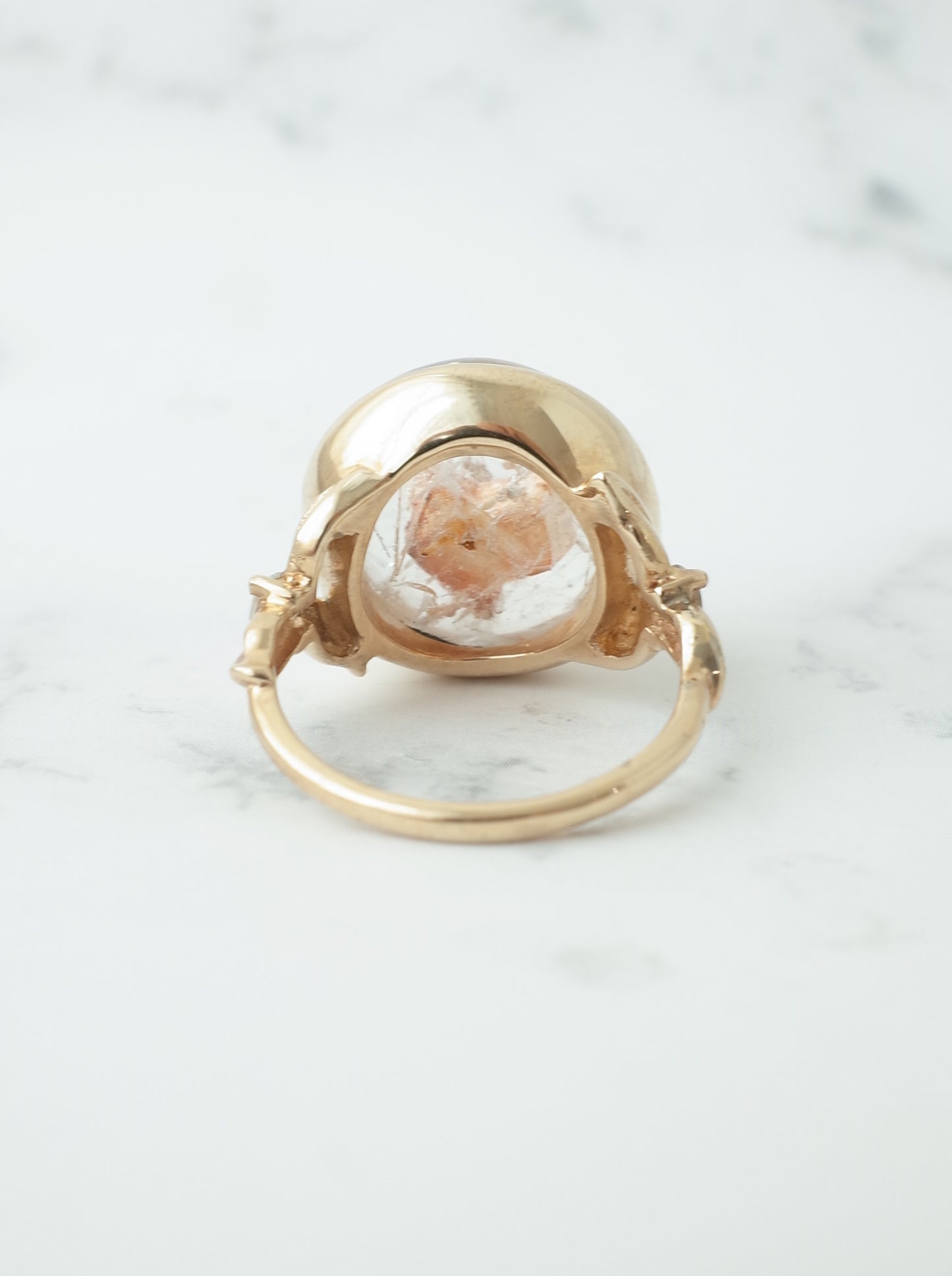 カルサイトインクォーツの三つ葉リング