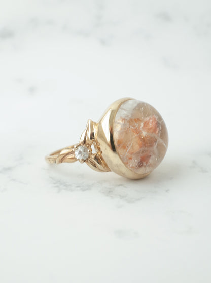 カルサイトインクォーツの三つ葉リング