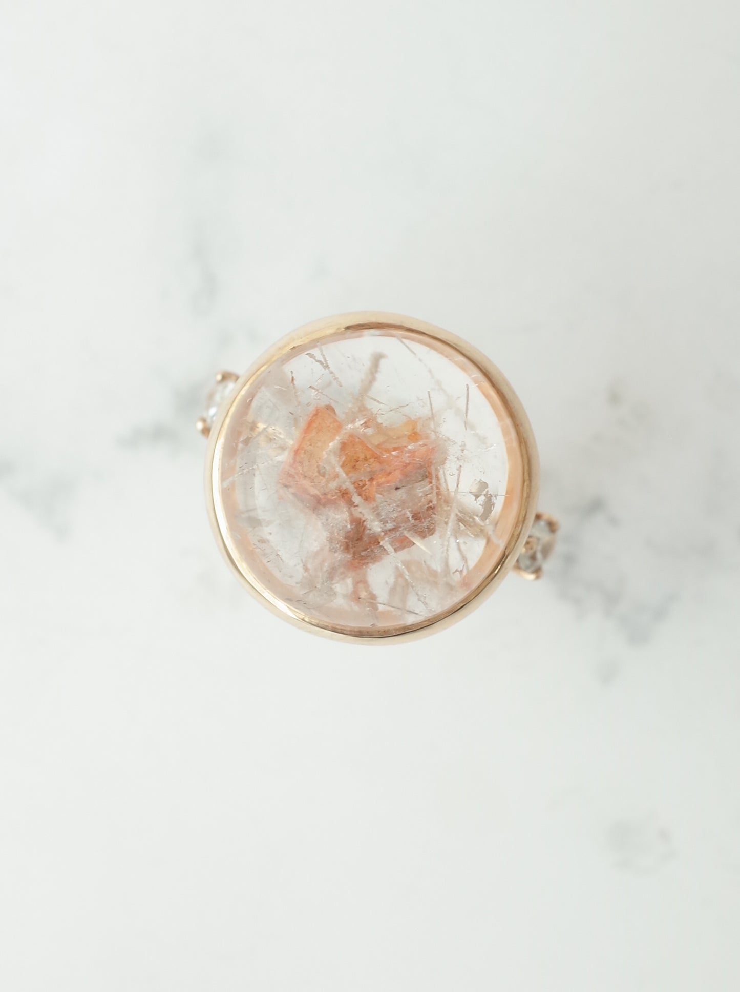 カルサイトインクォーツの三つ葉リング