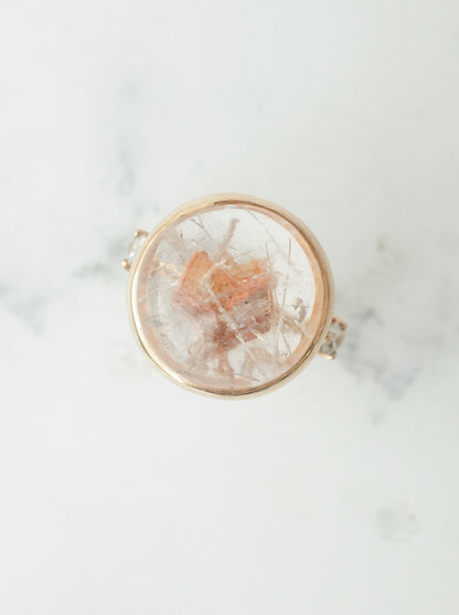 カルサイトインクォーツの三つ葉リング