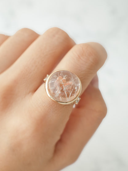 カルサイトインクォーツの三つ葉リング