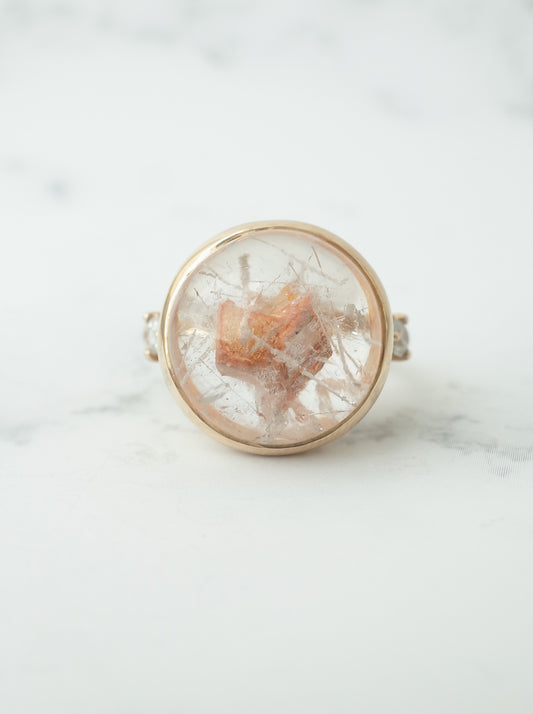 カルサイトインクォーツの三つ葉リング